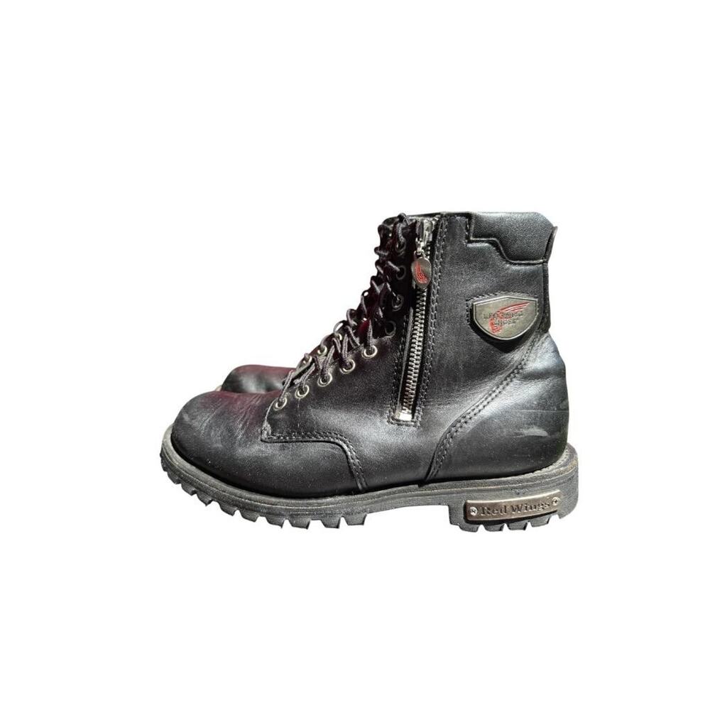 Red Wing 979 Lace Up Side Zip Motorcycle Biker Boot Black Leather Men size 8 D - Picture 2 of 9